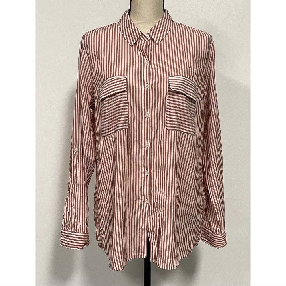 Express Striped Button Down Blouse Mauve & White Size L